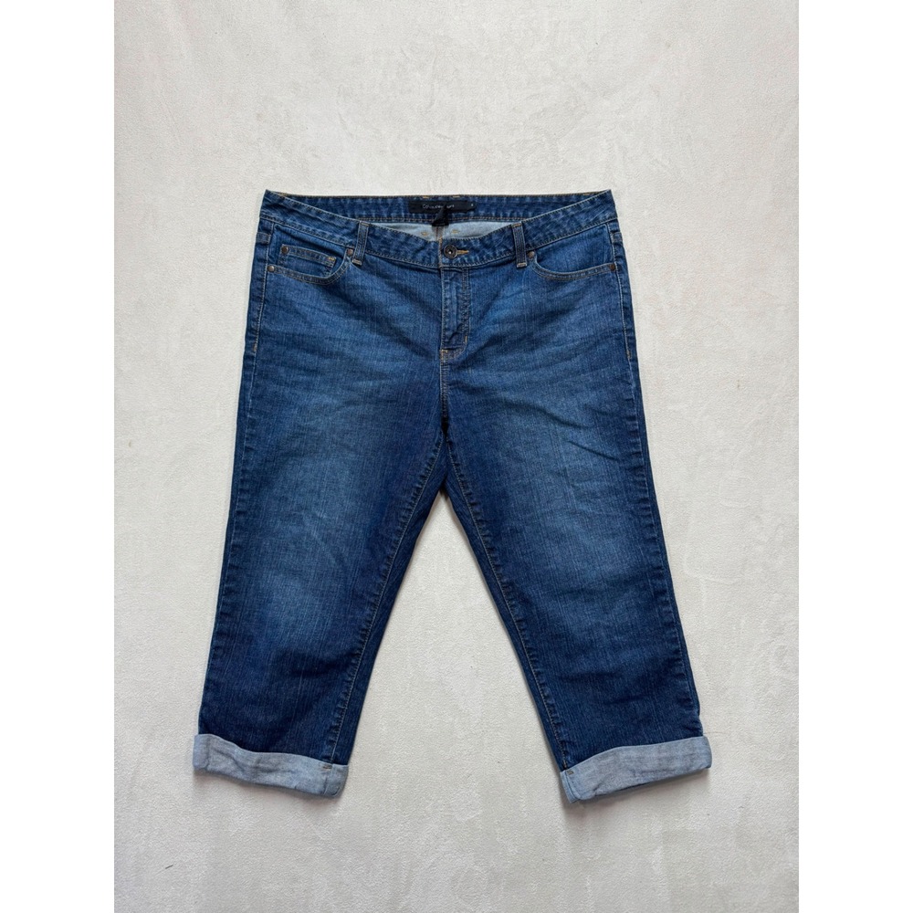 Calvin Klein Jeans Womens Size 16 Blue Denim Capri Cropped Cuffed Stretch Pants
